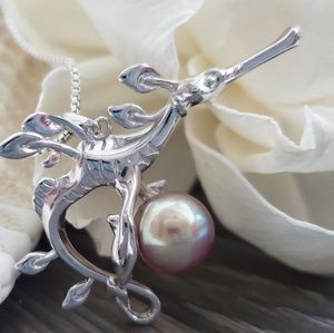 Sterling Silver Sea Dragon With Pearl Pendant